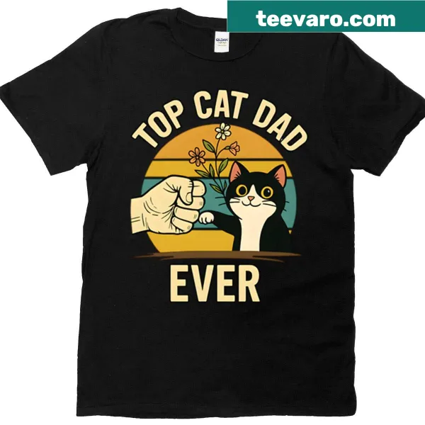Funny t-shirt stating 'Top Cat Dad Ever' for cat lovers.