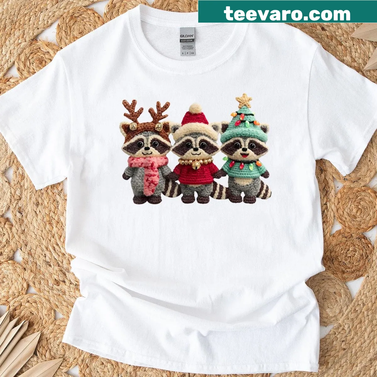 T-shirt with cute raccoon and yarn graphic — on a men's t-shirt