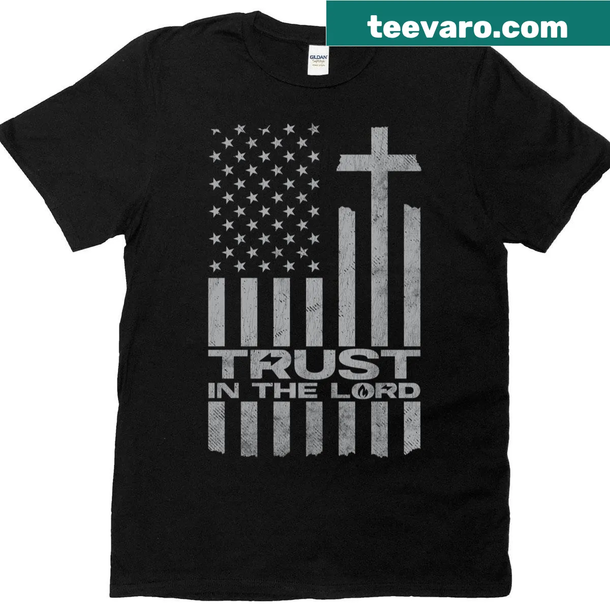 Inspirational t-shirt with 'Trust In The Lord' Proverbs text — on a men's t-shirt