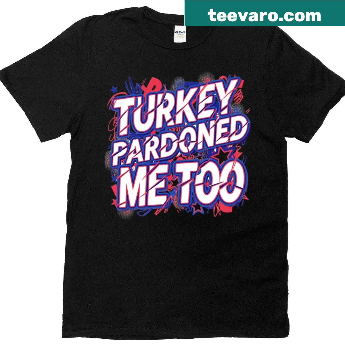 Bold Turkey Pardoned Me Too T-shirt with humorous typography — on a men's t-shirt