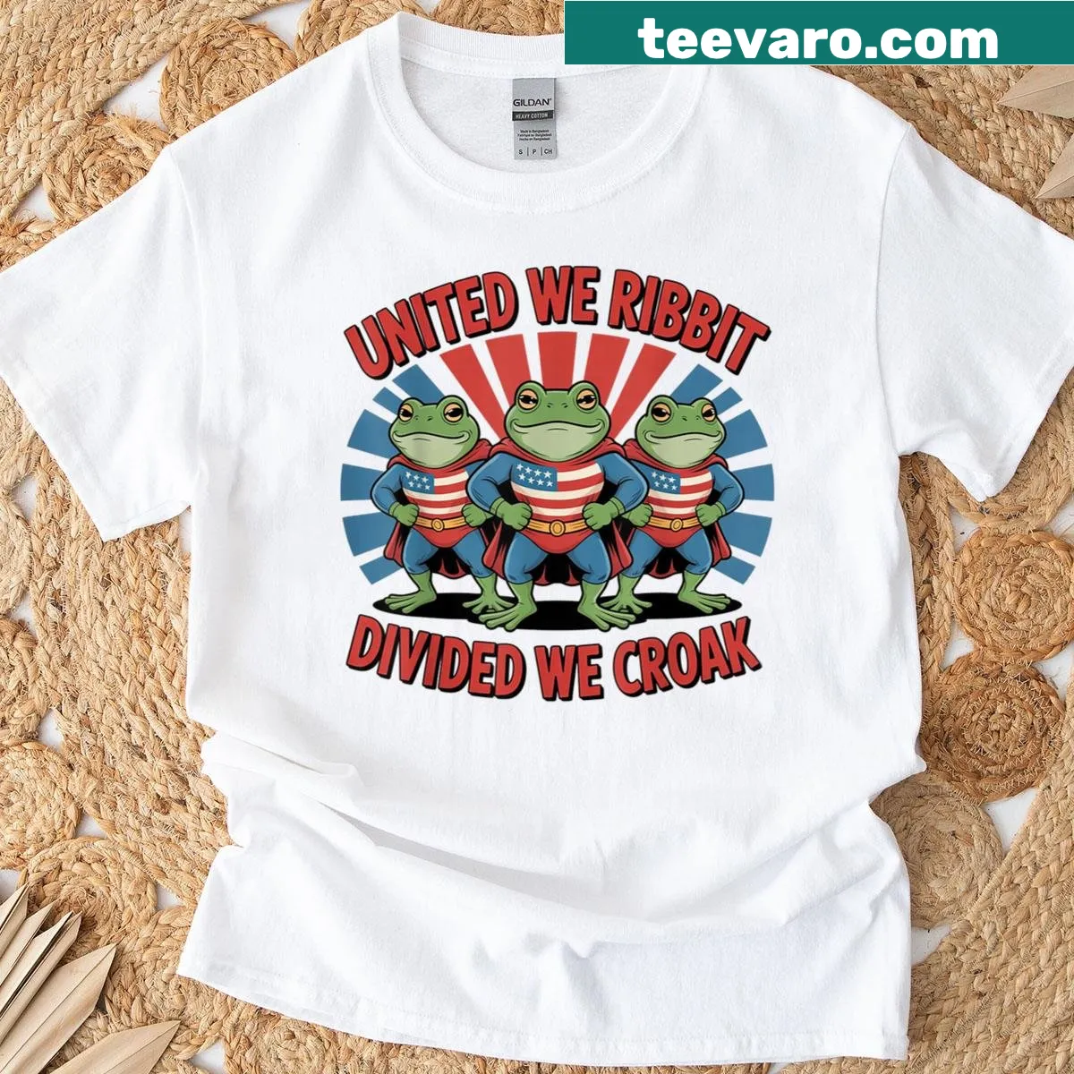 Frog-themed activist T-shirt with playful ribbit and croak text — on a men's t-shirt