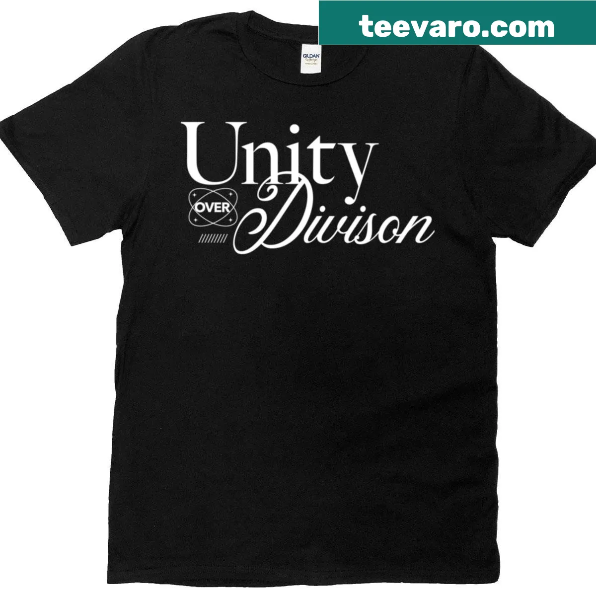 Oversized t-shirt with the phrase 'Unity Over Division' in bold text — on a men's t-shirt