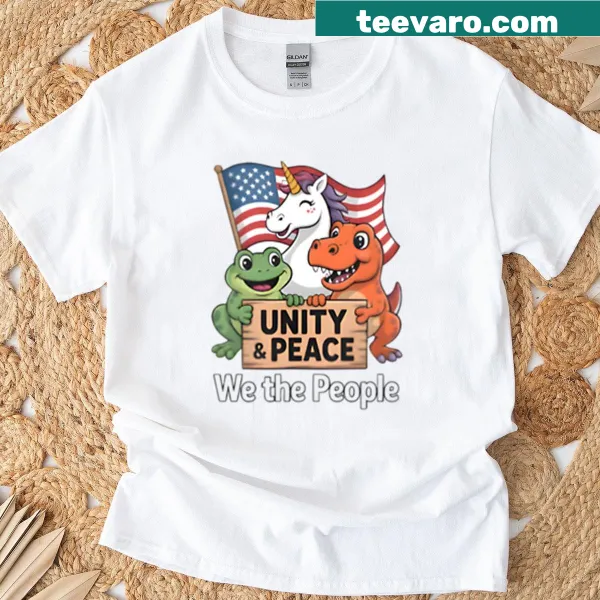 Frog, unicorn, and T-rex cartoon graphic T-shirt