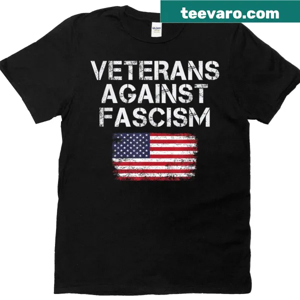 Patriotic T-shirt with 'Veterans Against Fascism' text