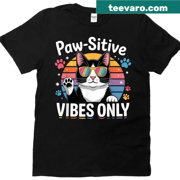 Vintage-inspired cat lover T-shirt with positive vibes