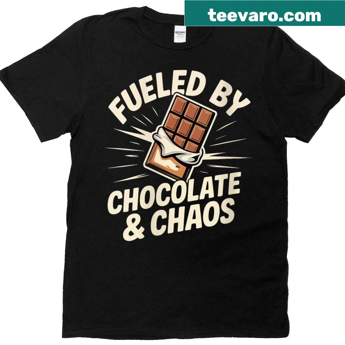 Cute T-shirt with 'Fueled By Hot Chocolate' text and graphic — on a men's t-shirt