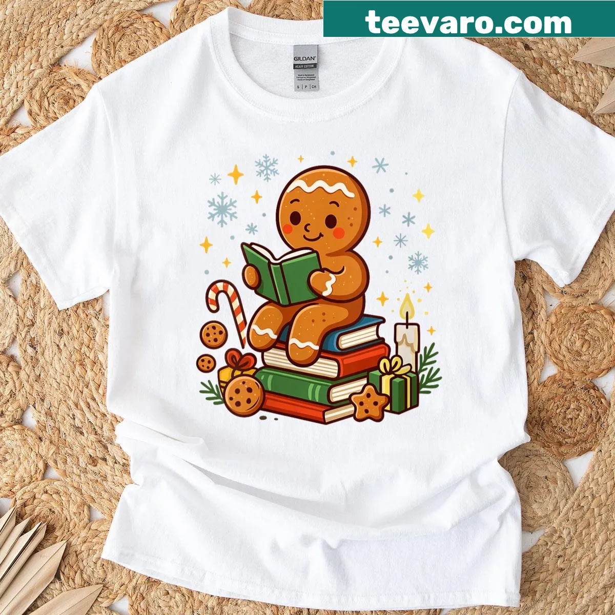 Cute gingerbread cookie t-shirt for book lovers — on a men's t-shirt