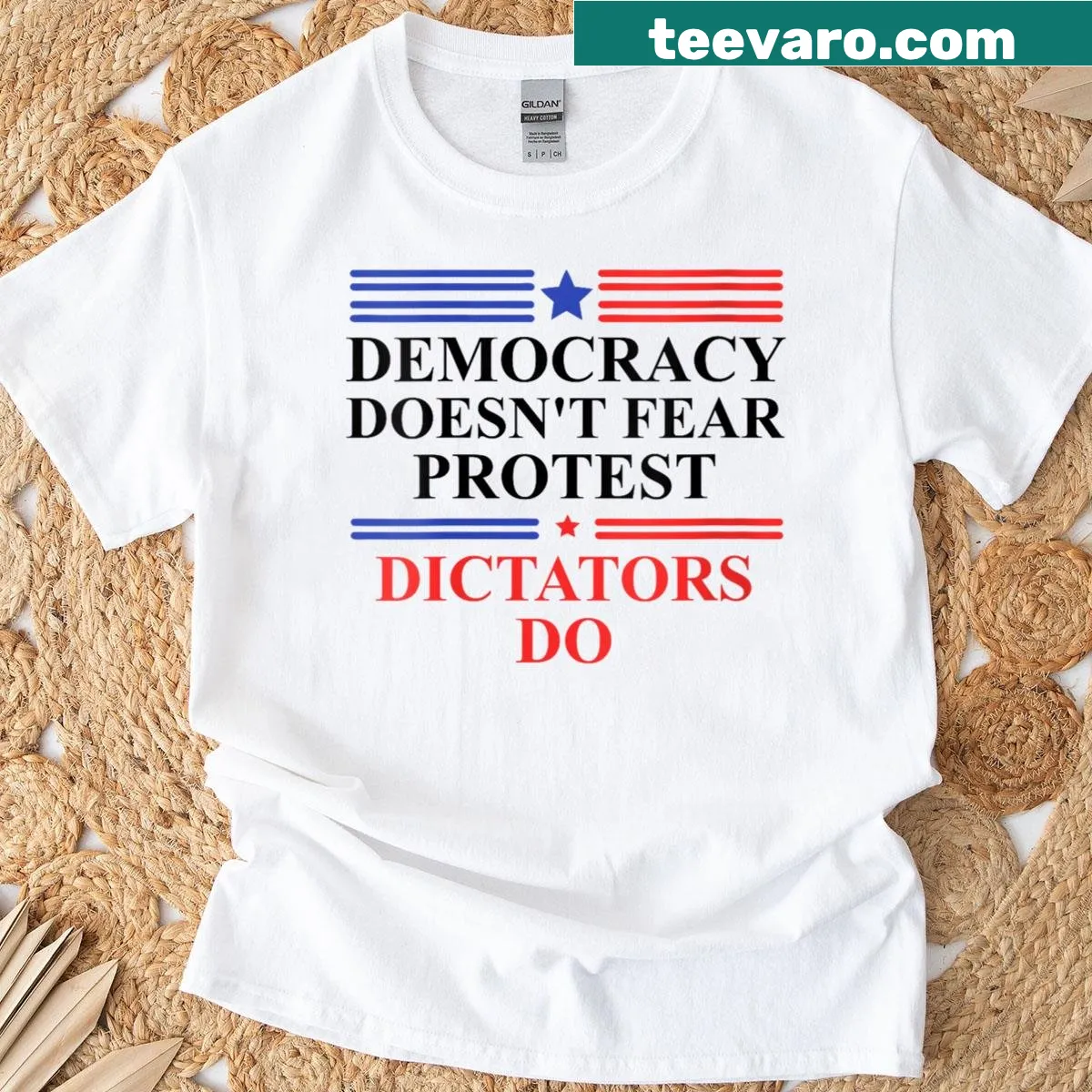 Typography t-shirt with the phrase about democracy and protest. — on a men's t-shirt