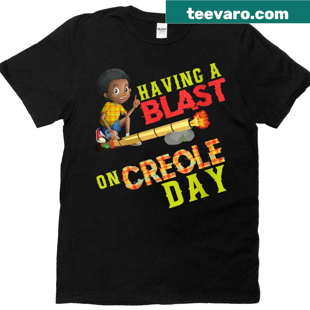 Illustration of bamboo bursting for Creole Day — on a men's t-shirt