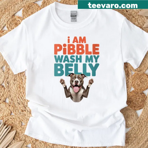 Funny pitbull meme graphic with 'I Am Pibble' text on t-shirt