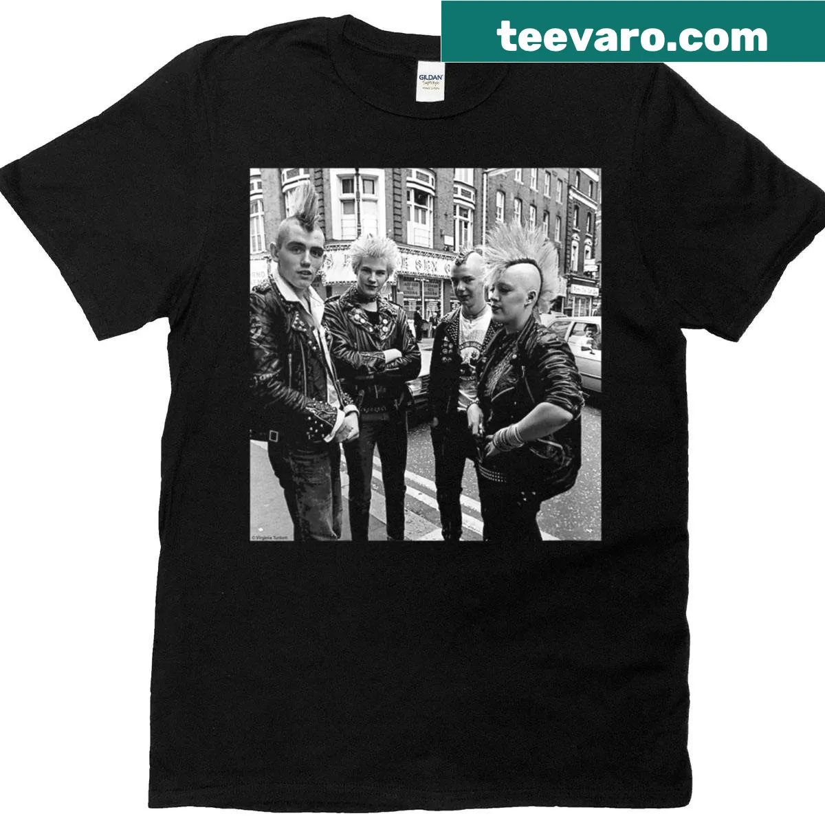 Vintage-inspired shirt illustrating punk culture in London, 1981 — on a men's t-shirt