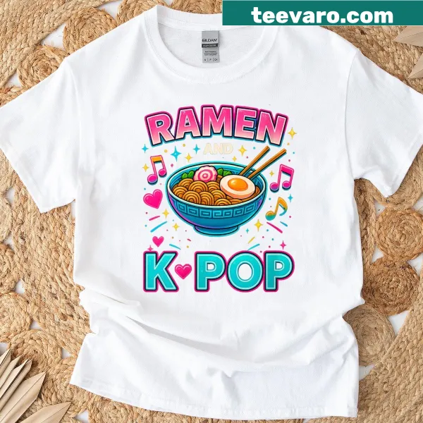 Cute girl graphic enjoying ramen and K-pop
