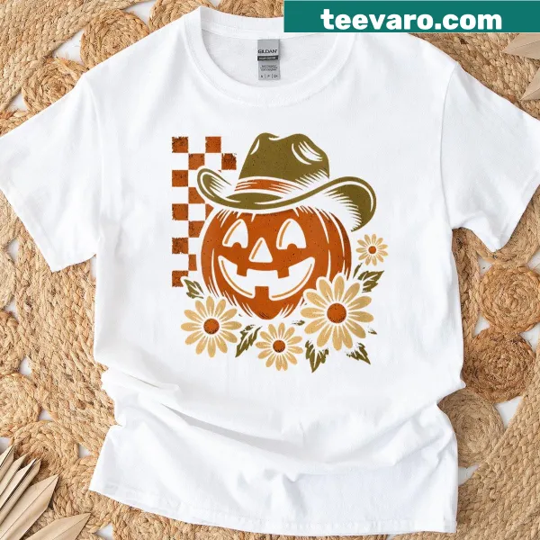 Vintage pumpkin graphic with floral elements for fall, retro look
