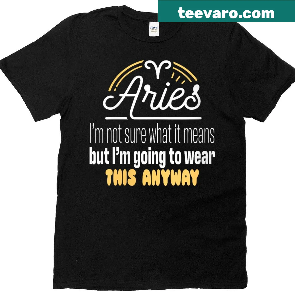Funny Aries horoscope t-shirt with humorous zodiac saying — on a men's t-shirt