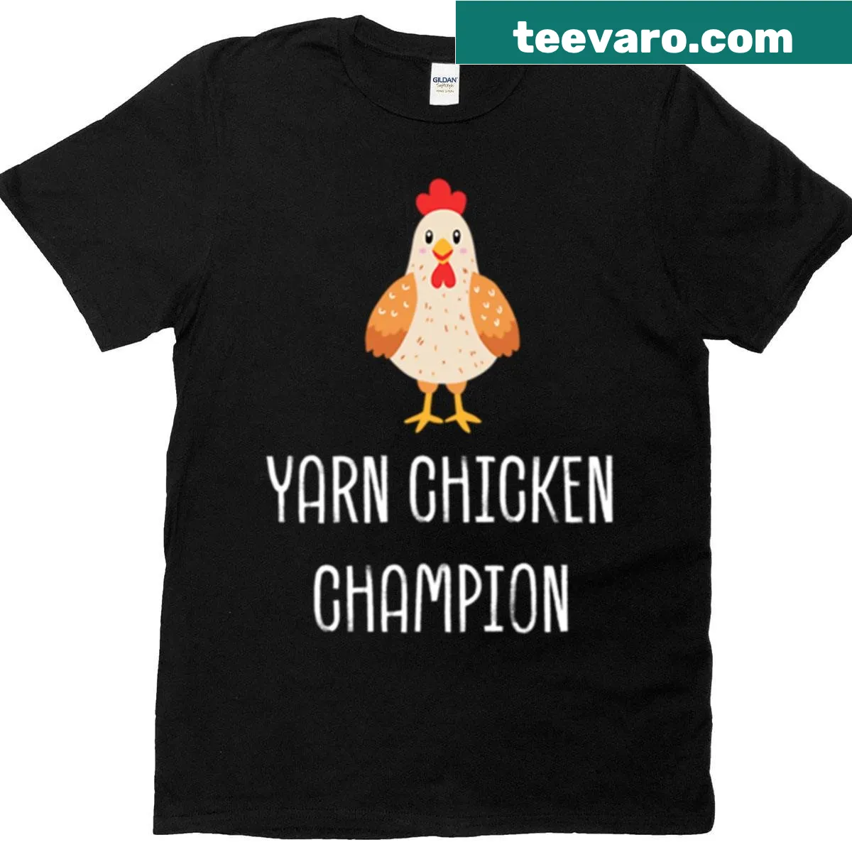 Oversized t-shirt with 'Yarn Chicken Champion' graphic — on a men's t-shirt