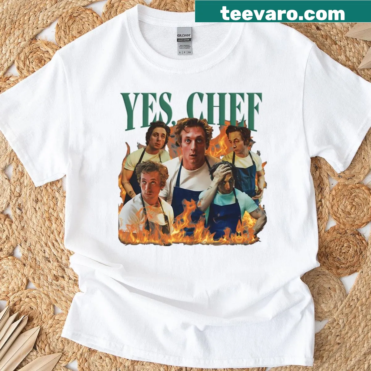 T-shirt featuring 'Yes Chef' text inspired by The Bear TV show — on a men's t-shirt