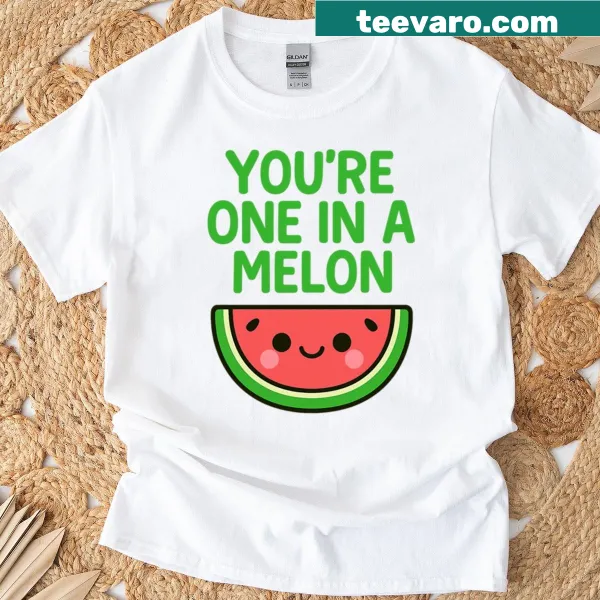 Cute kawaii watermelon pun illustration on an oversized T-shirt
