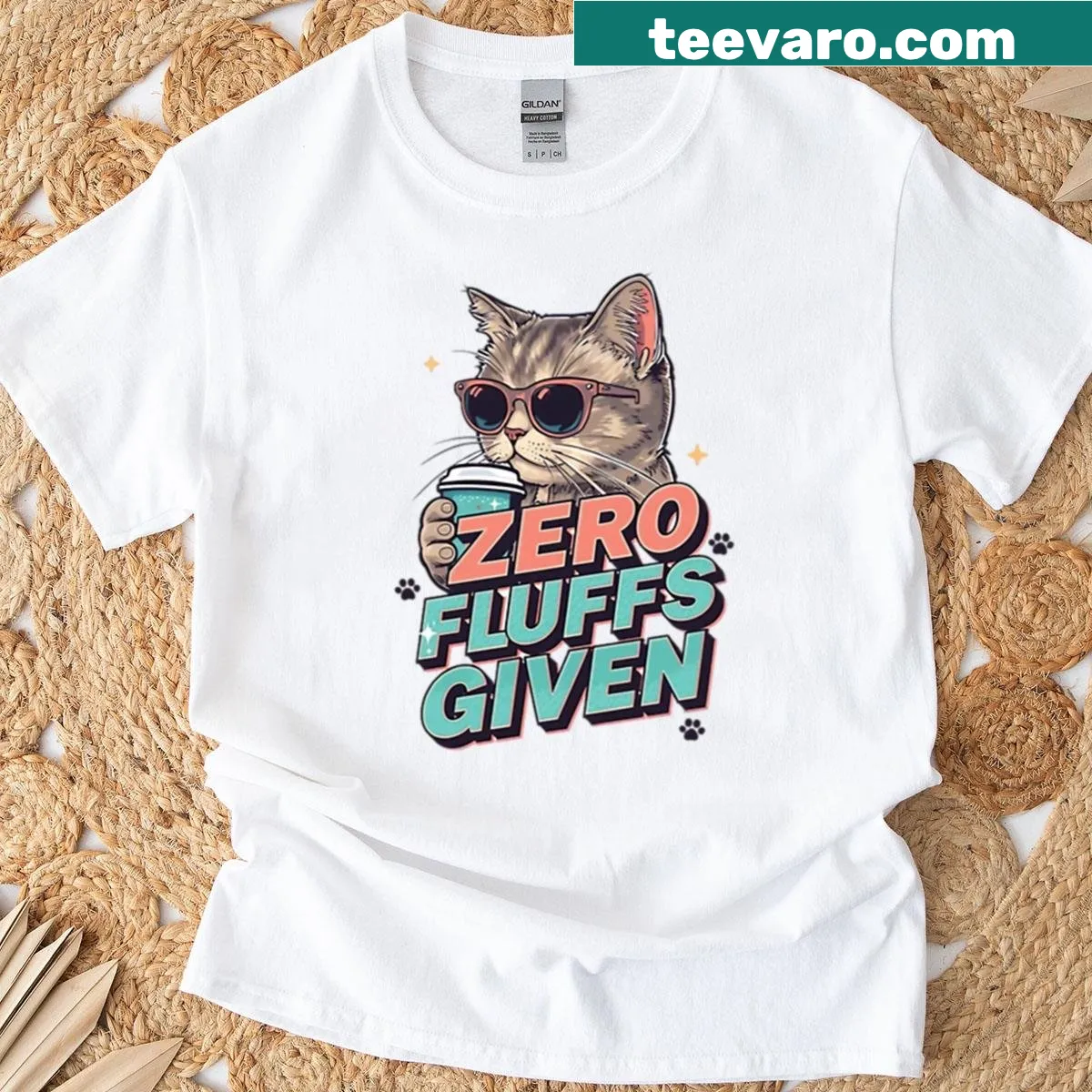 Funny cat with sunglasses and coffee graphic t-shirt — on a men's t-shirt