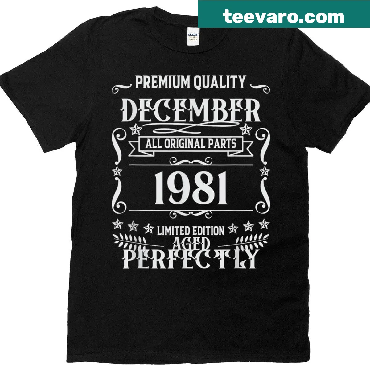 T-shirt celebrating 44th birthday for those born in December 1981. — on a men's t-shirt
