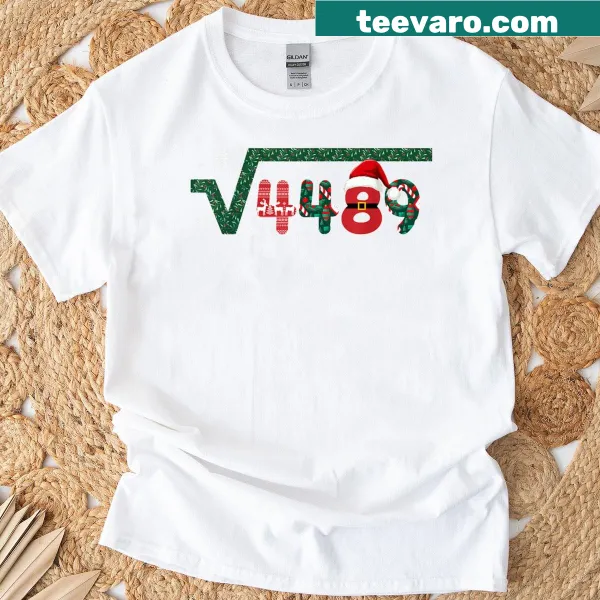 Funny Christmas math teacher t-shirt with memes and square root graphic