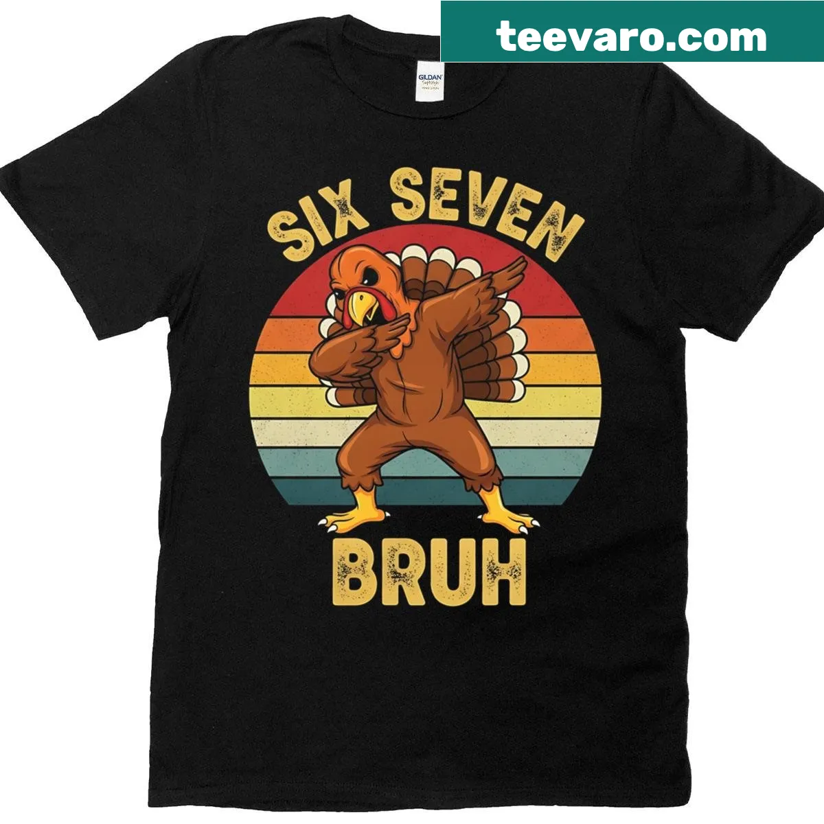 Cartoon dabbing turkey with text for a humorous Thanksgiving shirt — on a men's t-shirt