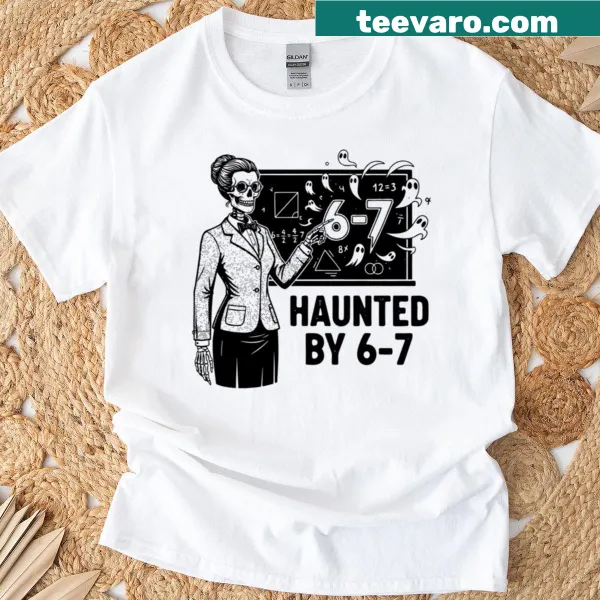 Halloween teacher t-shirt featuring the numbers 6 and 7 with spooky elements