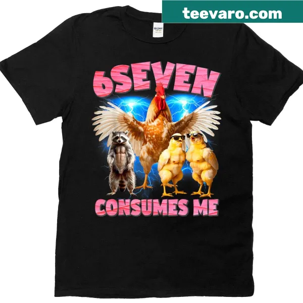 Absurd meme T-shirt featuring chicken and raccoon design