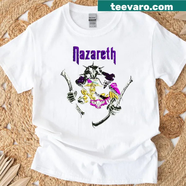 Vintage t-shirt with humorous lyrics and band imagery from 70s, 80s, and 90s