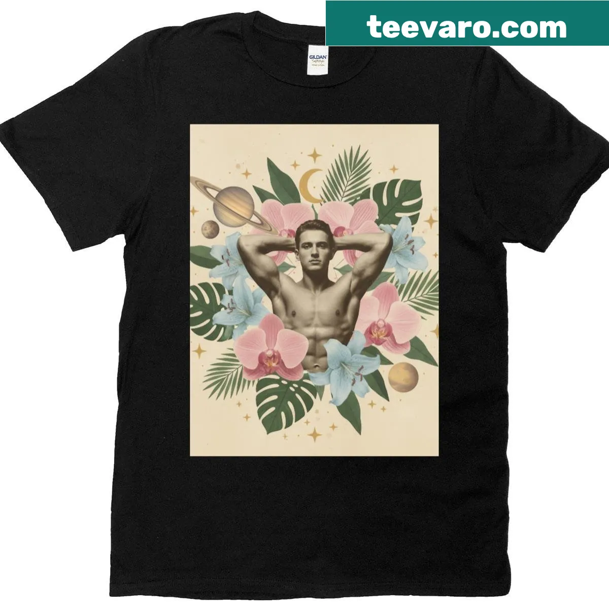 Tropical Dreamscape illustration on a T-shirt — on a men's t-shirt