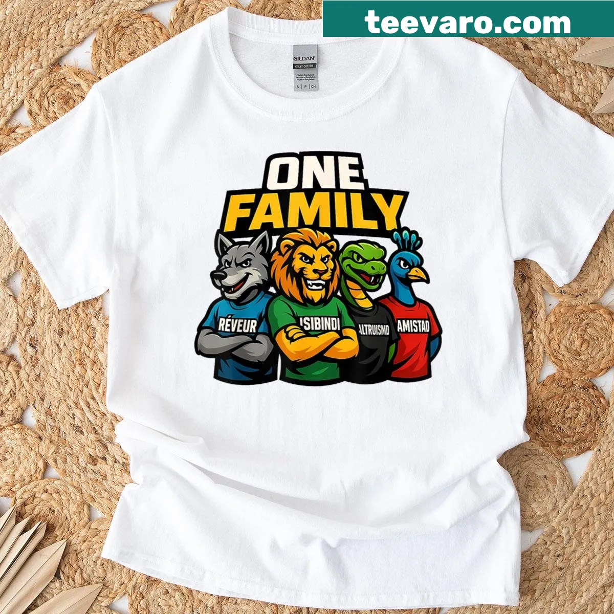 T-shirt with a hand-lettered design celebrating teamwork — on a men's t-shirt