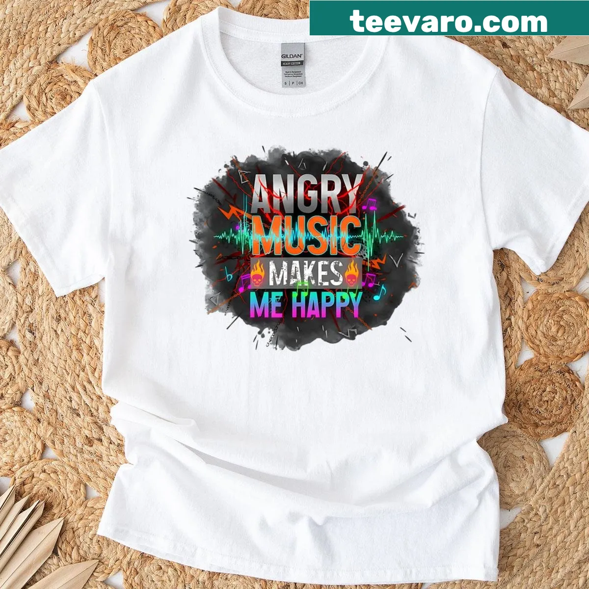 Heavy metal-themed t-shirt with an aggressive graphic design. — on a men's t-shirt