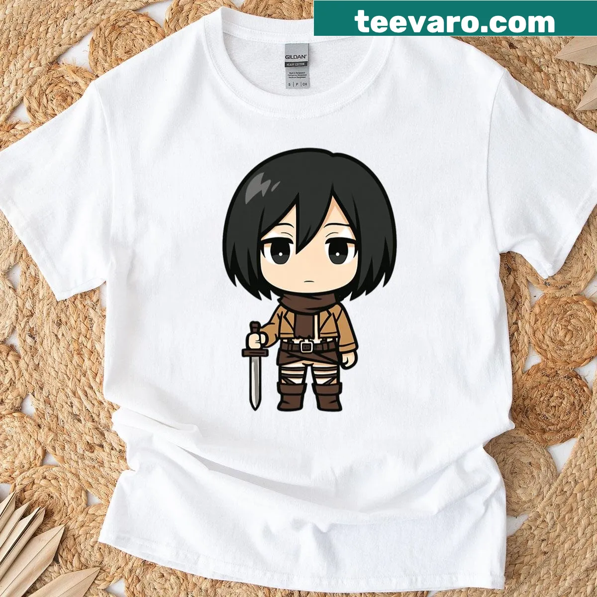 Chibi armored titan graphic t-shirt — on a men's t-shirt