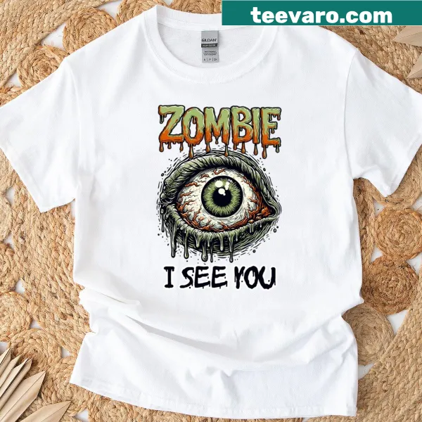 Oversized T-shirt featuring a grotesque zombie eye design for Halloween