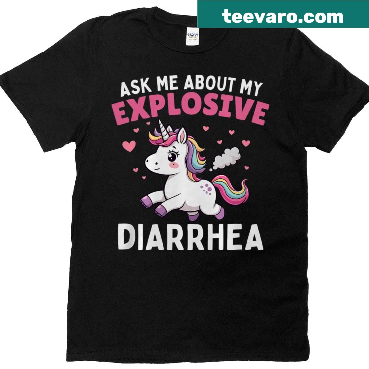 Funny meme T-shirt featuring unicorn and diarrhea joke — on a men's t-shirt
