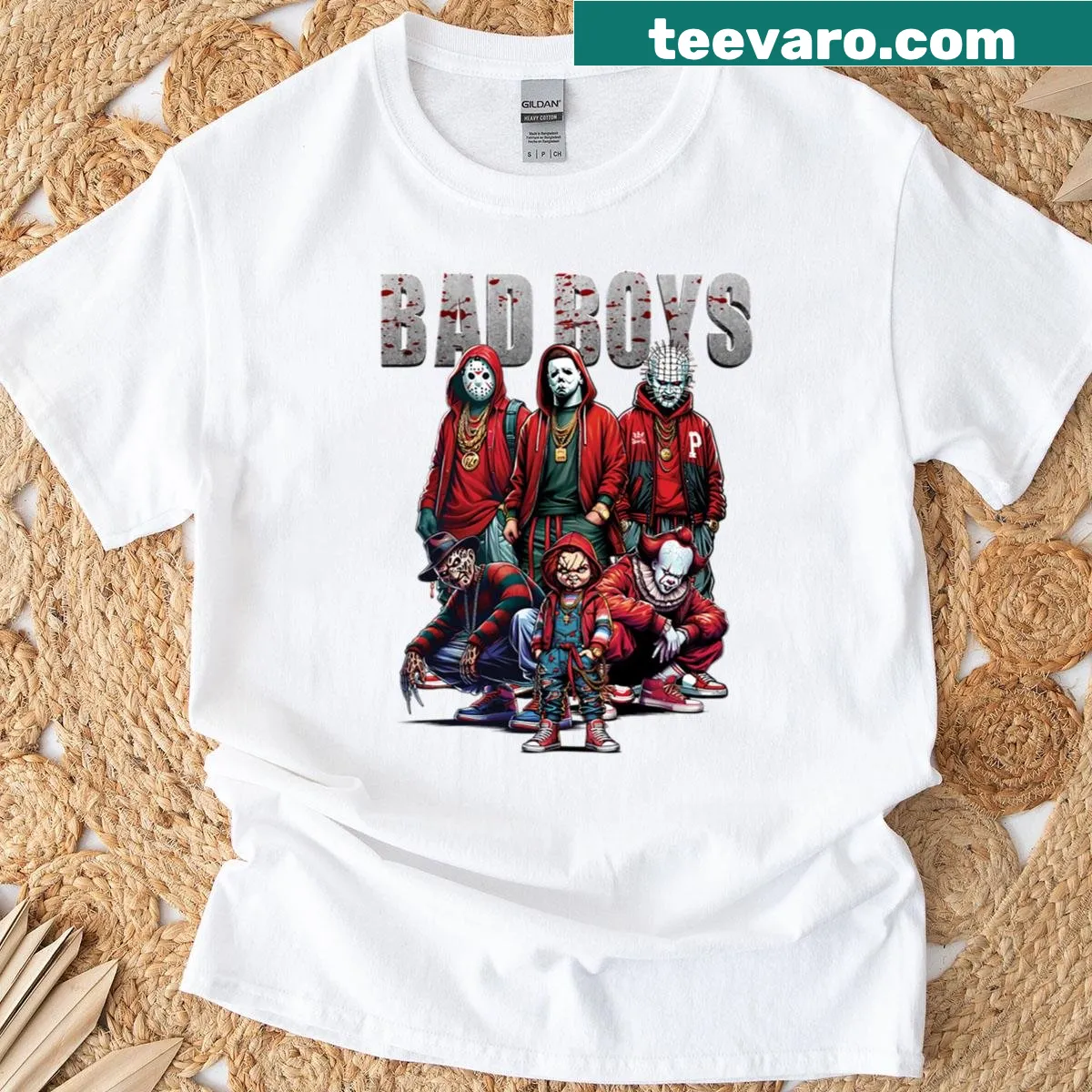 Oversized t-shirt with horror-themed artwork — on a men's t-shirt