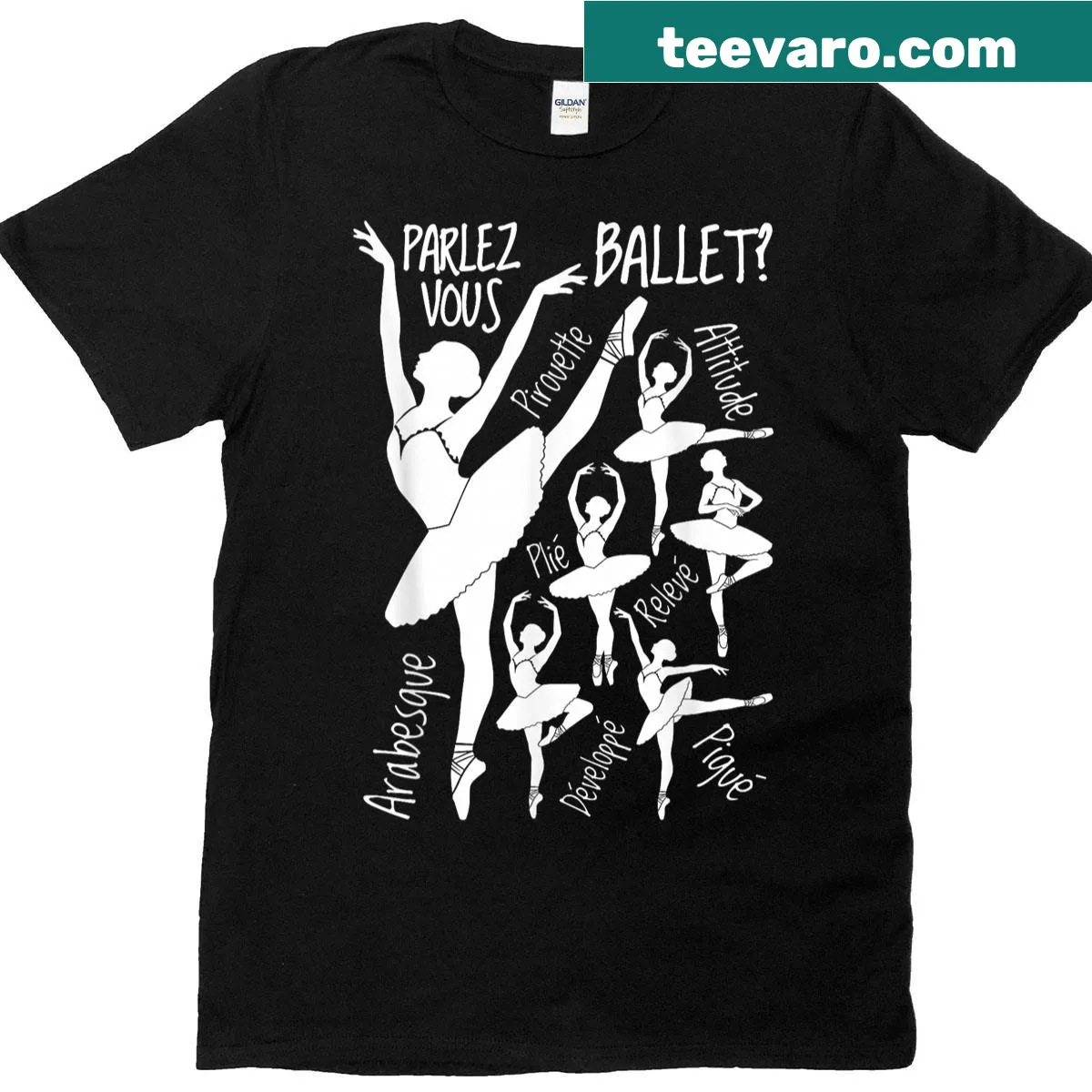 Elegant ballet dancer t-shirt with French phrase for dance lovers — on a men's t-shirt