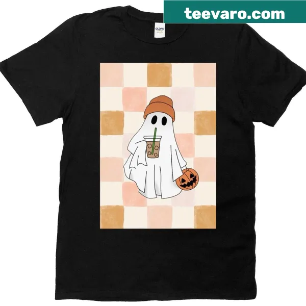 Friendly ghost illustration on a Halloween T-shirt