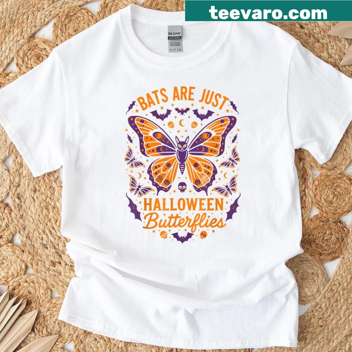 Funny Halloween t-shirt depicting bats as Halloween butterflies — on a men's t-shirt