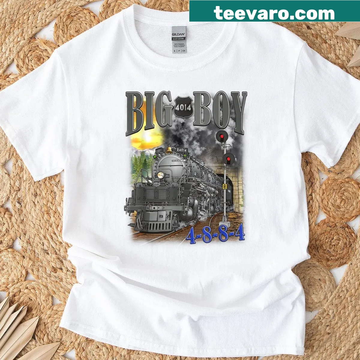 Vintage-style t-shirt featuring the Big Boy 4014 steam locomotive — on a men's t-shirt