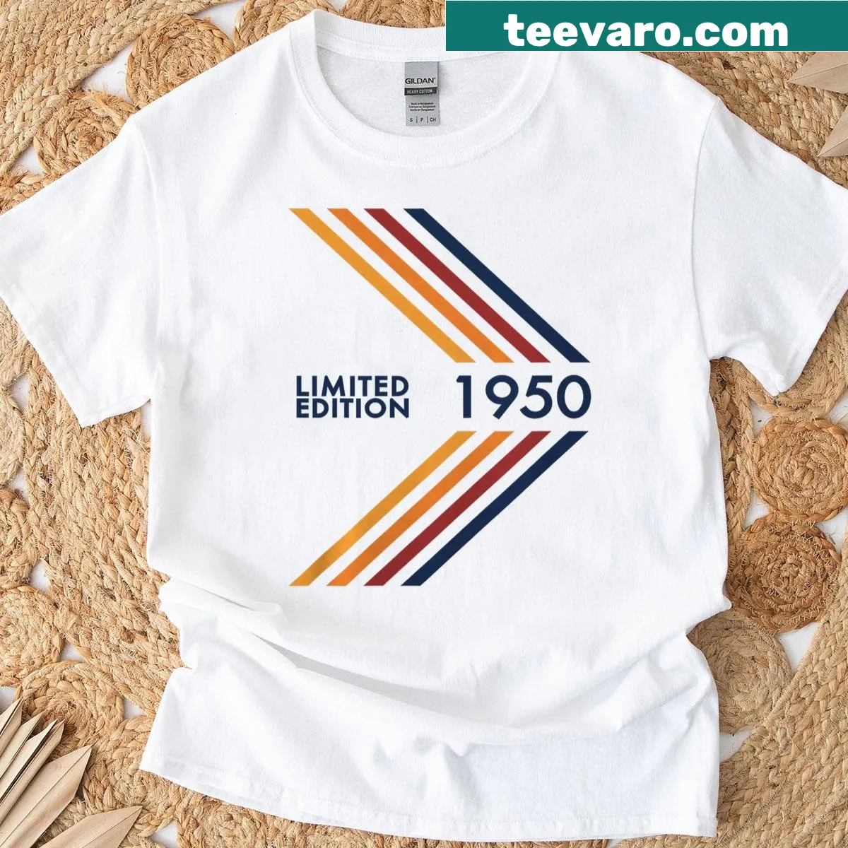 Vintage 1950 birthday sports shirt with bold text design — on a men's t-shirt