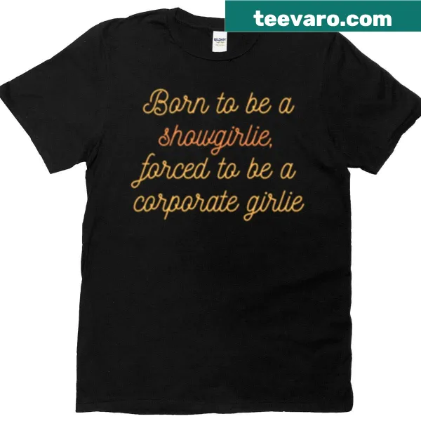 Illustration of a confident showgirl merging corporate elements on a t-shirt