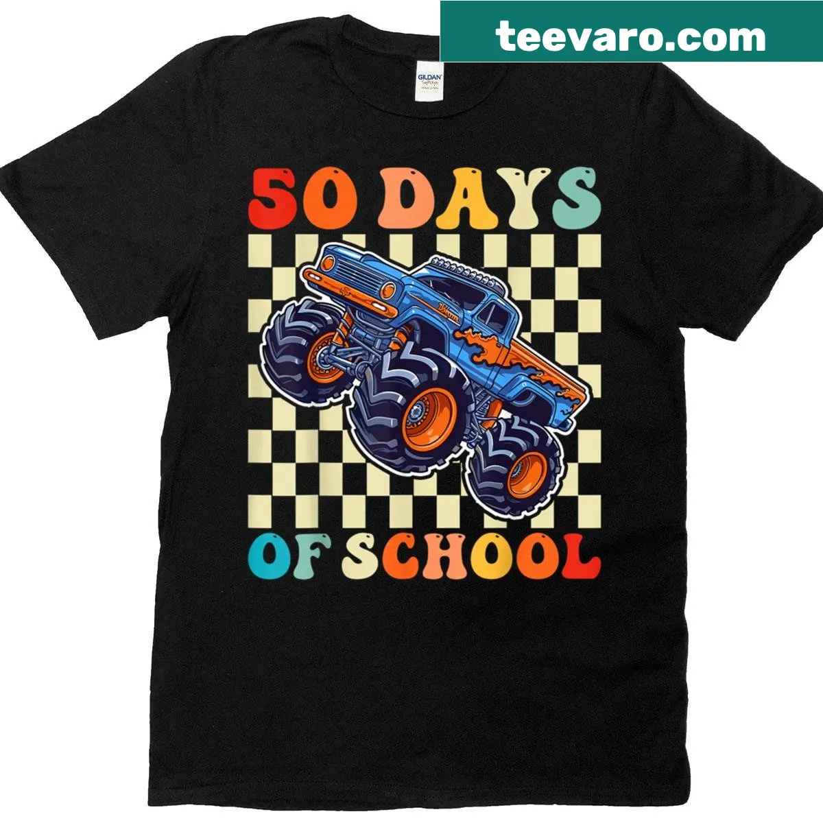 Monster truck graphic for the 50th day of school on kids t-shirt — on a men's t-shirt