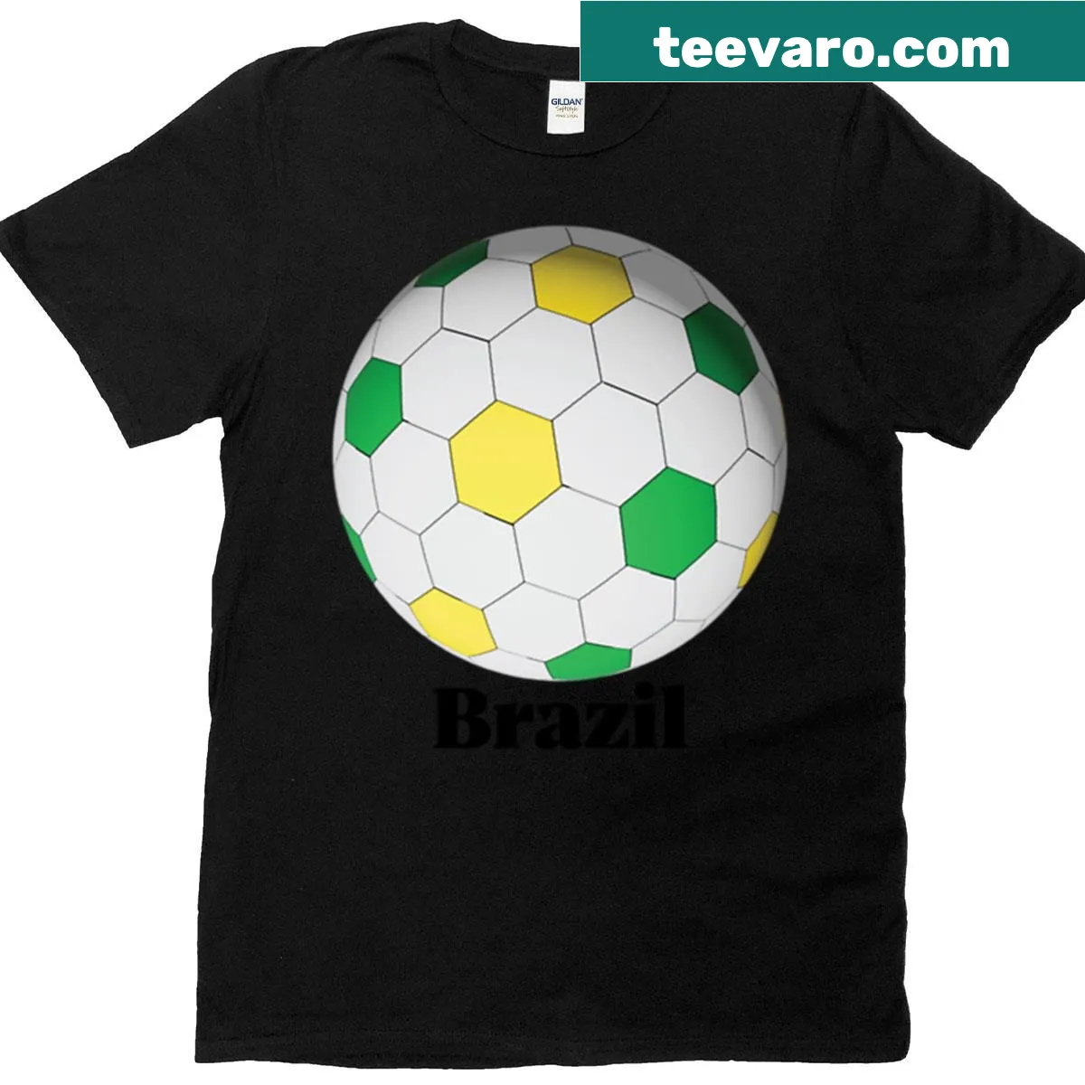 Soccer ball T-shirt featuring a Brazilian flag design — on a men's t-shirt