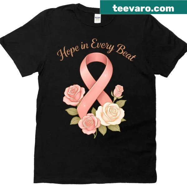 Breast cancer awareness ribbon and heart design T-shirt