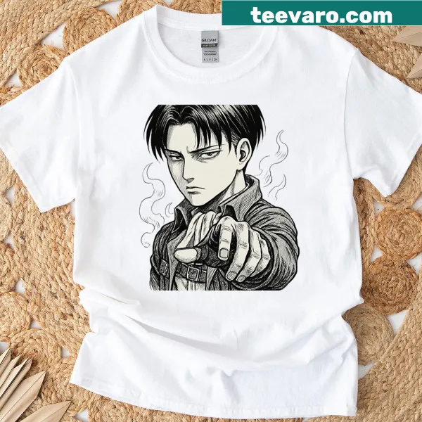 Sketch of Captain Levi pointing, anime-themed t-shirt