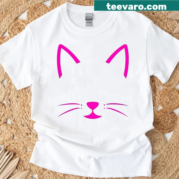 Minimalist cat or kitten face design on a stylish T-shirt