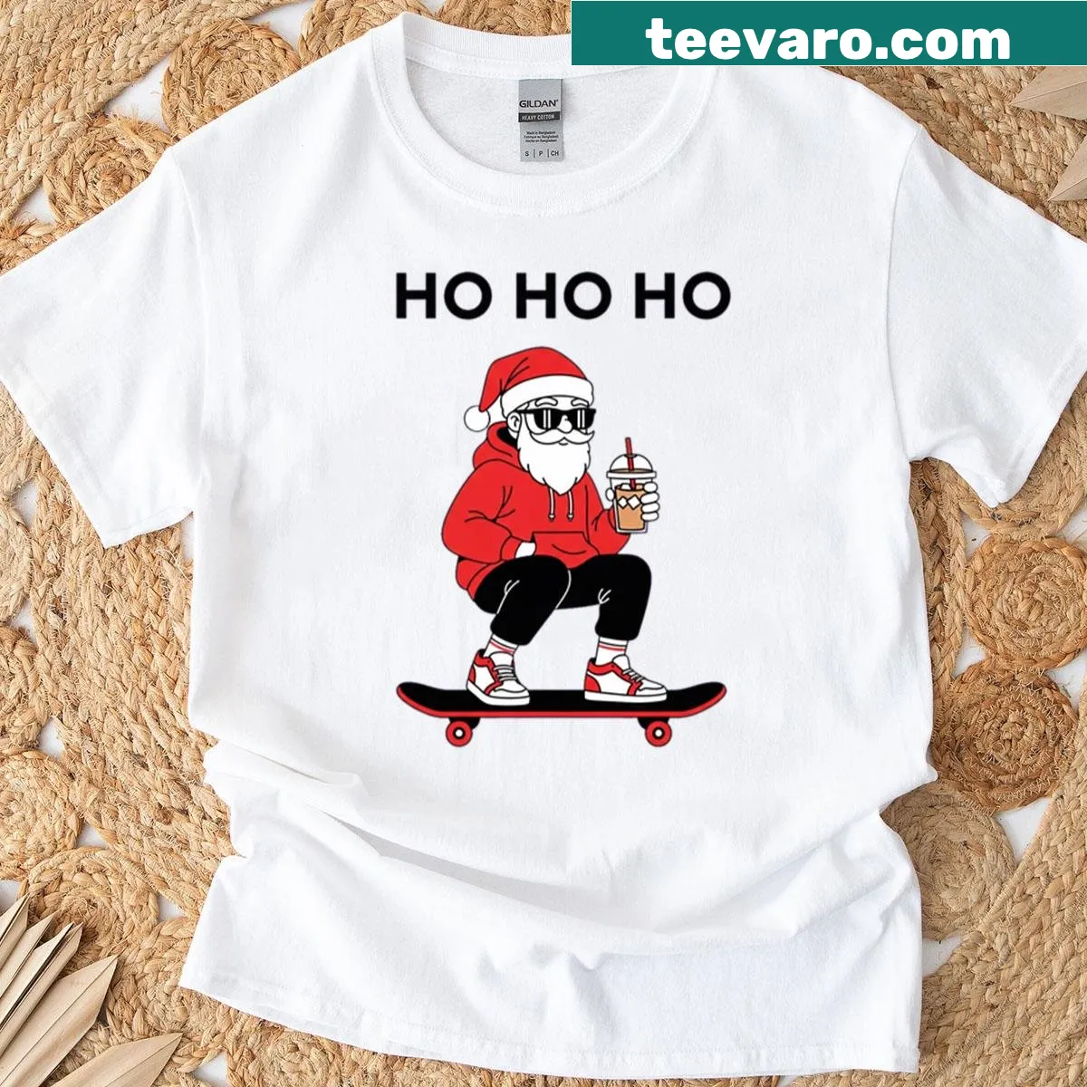 Chill Santa illustration for a relaxed Christmas-themed T-shirt — on a men's t-shirt