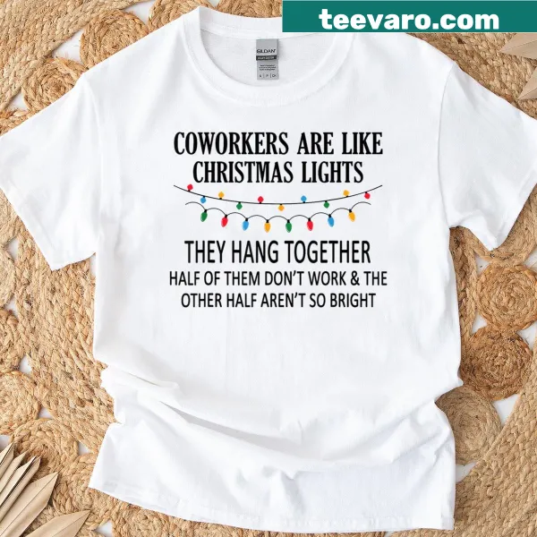 Humorous text about coworkers and Christmas lights