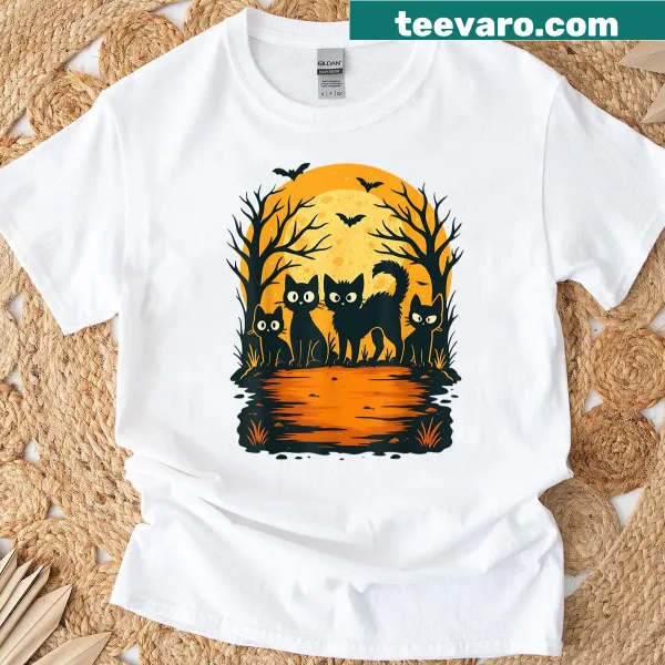 Illustrated creepy cute gothic cats T-shirt