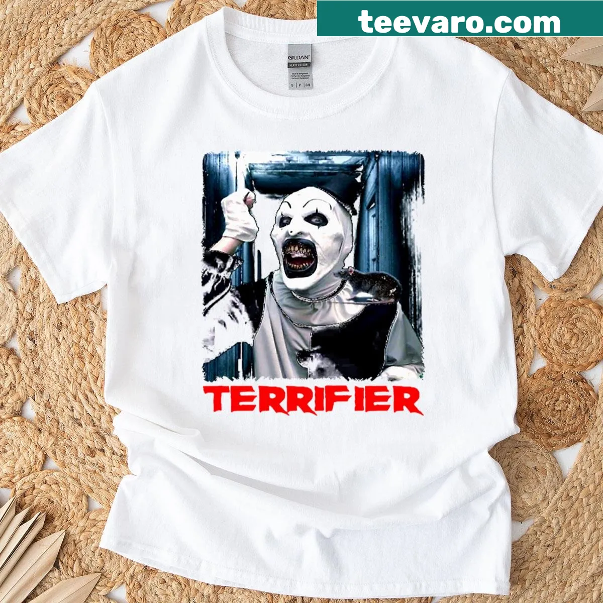 Cartoon horror graphic featuring a terrifying figure. — on a men's t-shirt